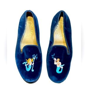 Stubbs And Wootton Navy Blue Velvet Mermaid Slipper Loafer 2016